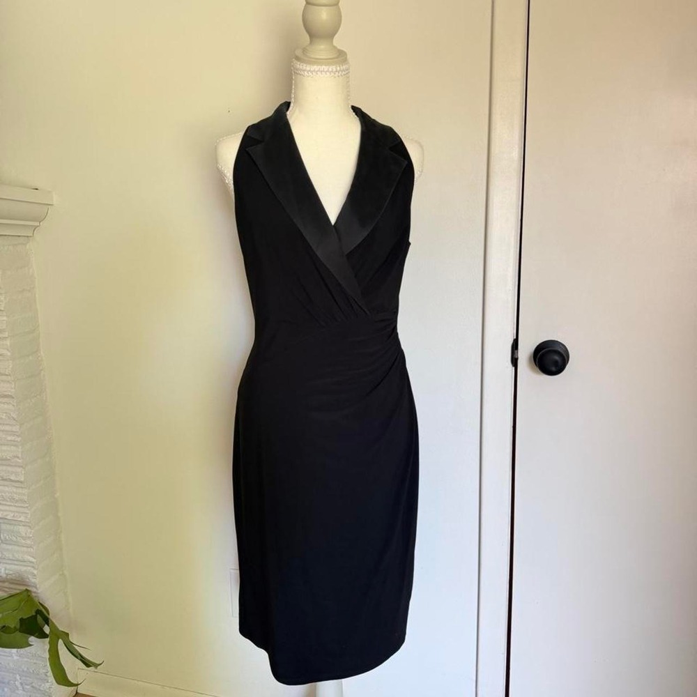 Ralph Lauren Workwear black halter neck dress with satin collar zipper closure